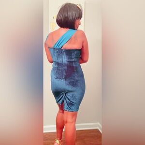 Elegant Blue Velvet Dress